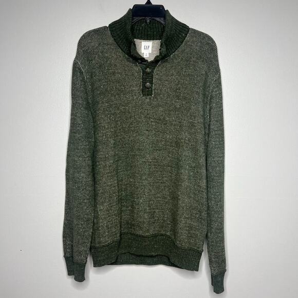 GAP Men's Sweater Green Medium Mock Neck Button Holiday Christmas Causal Office - Picture 4 of 8